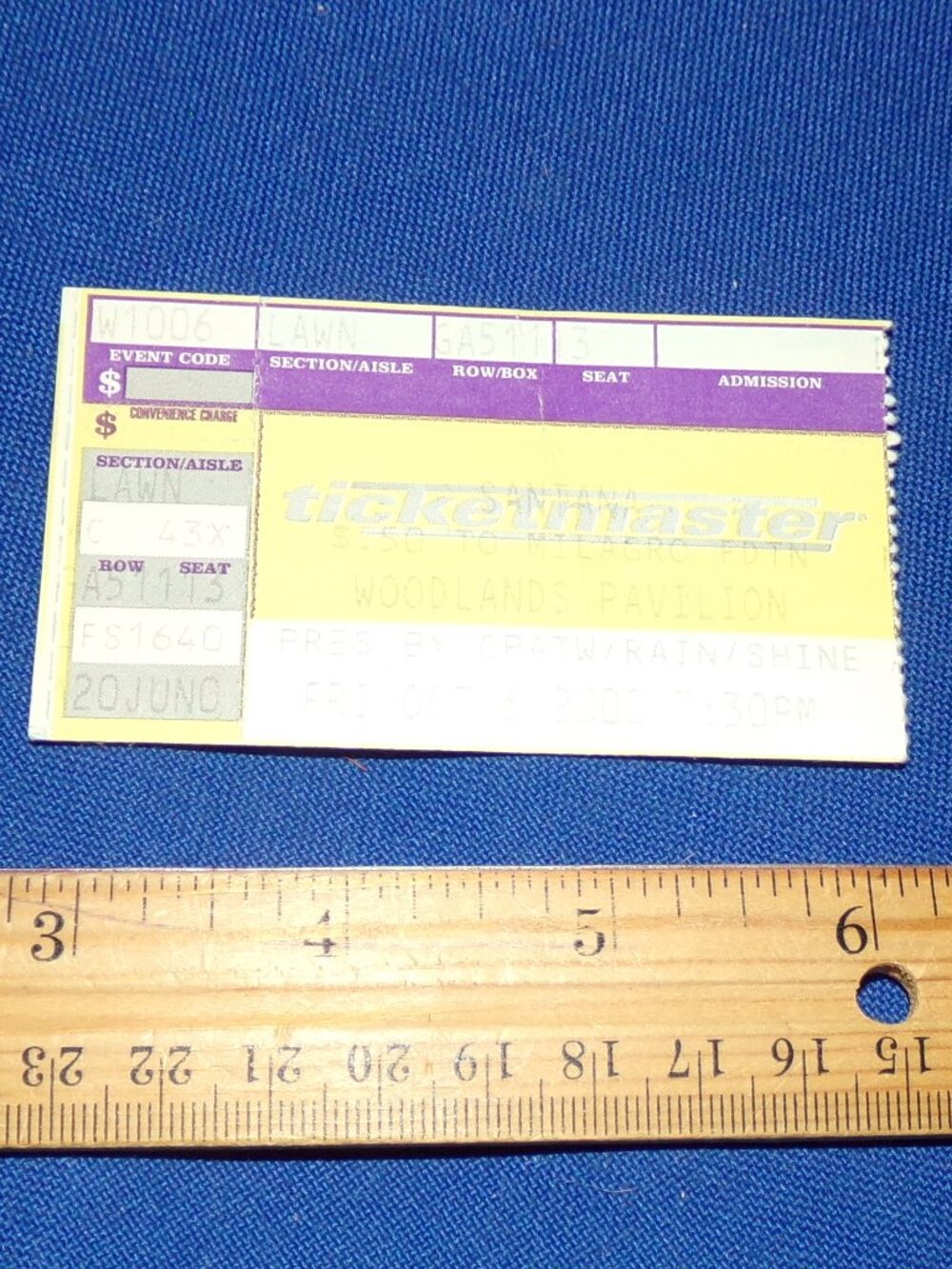 VINTAGE Carlos Santana CONCERT TICKET STUB - 2000 - Woodlands Pavilion - Houston